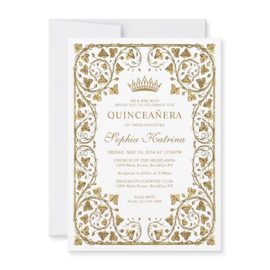 Budget Vintage Navy Blue Gold Tiara Quinceanera Note Card