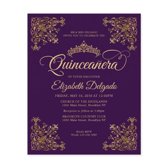 Budget Vintage Purple Gold Frame Quinceanera