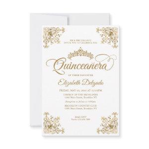Budget Vintage White Gold Frame Tiara Quinceanera Note Card