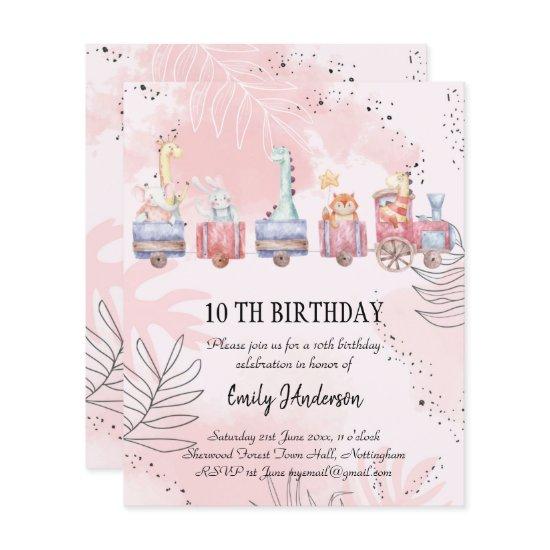 BUDGET Watercolor Cartoon Animals Birthday Invites