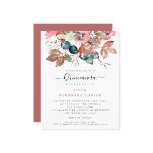 Budget Watercolor Pink Floral Quinceañera Invite