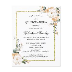Budget White Gold Floral Quinceanera
