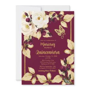 Burgundy and Champagne Roses Gold Leaves Butterfly