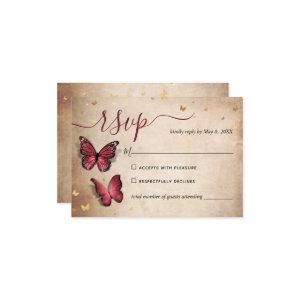 Burgundy and Gold Butterfly Elegant Wedding RSVP Card