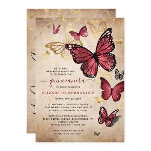 Burgundy and Gold Butterfly Quinceanera Birthday