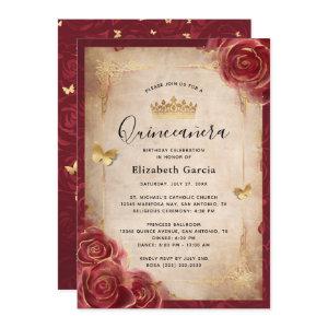 Burgundy and Gold Rose Elegant Quinceanera