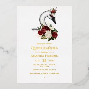 Burgundy and Gold Swan Quinceañera Foil