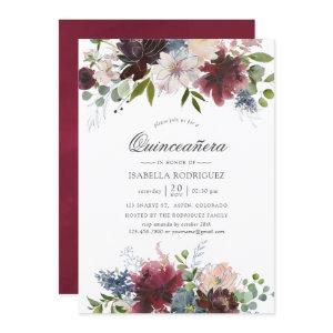 Burgundy and Navy Floral watercolor Quinceañera