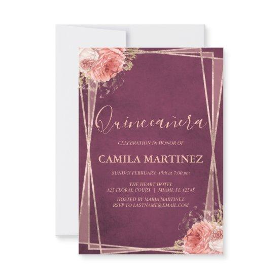 Burgundy and Rose Gold Quinceanera Party