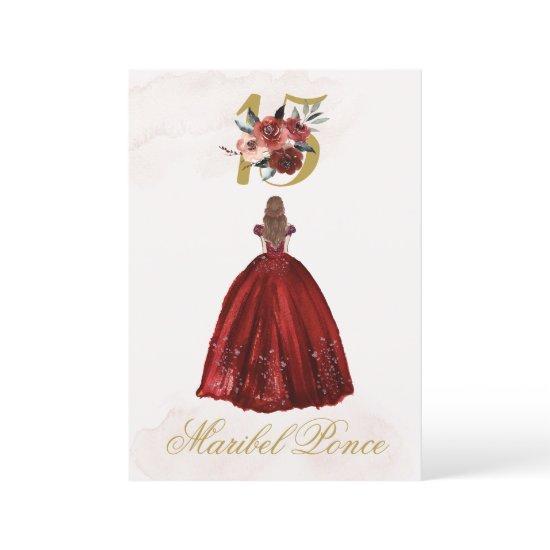 Burgundy beige Quinceañera  in Spanish