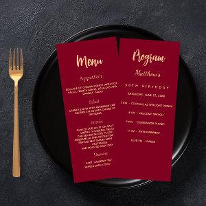 Burgundy birthday program dinner menu card