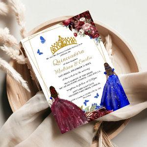 Burgundy & blue Royal Butterfly Twin Quinceanera