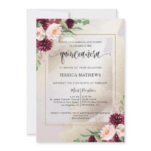 Burgundy, Blush and Champagne Floral Quinceañera