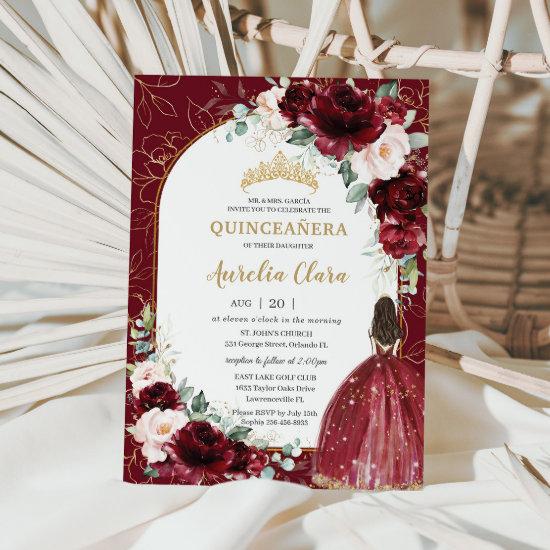 Burgundy Blush Floral Flowers Arch Quinceanera
