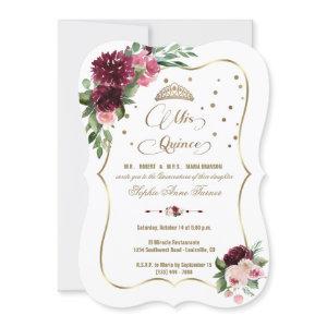 Burgundy Blush Floral Gold Mis Quince Quinceañera