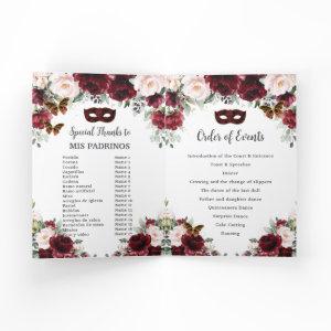 Burgundy Blush Floral Gold Quinceañera Masquerade  Program