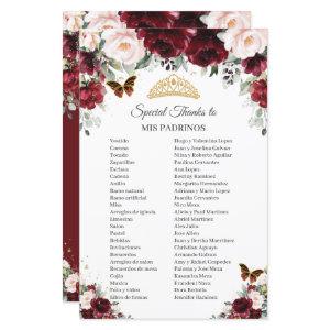 Burgundy Blush Floral Mis Padrinos Quinceañera