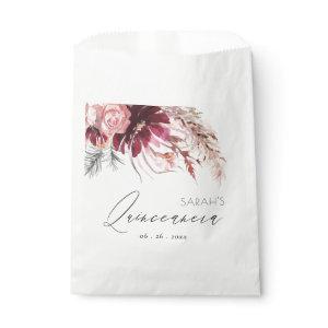 Burgundy Blush Floral Pampas Grass Quinceanera Favor Bag