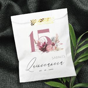 Burgundy Blush Floral Pampas Grass Quinceanera Favor Bag