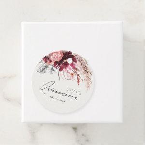 Burgundy Blush Floral Pampas Grass Quinceanera Favor Tags