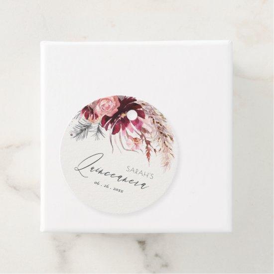 Burgundy Blush Floral Pampas Grass Quinceanera Favor Tags