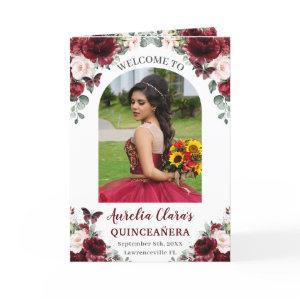 Burgundy Blush Floral Quinceañera Order of Events Program