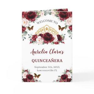 Burgundy Blush Floral Quinceañera Order of Events  Program