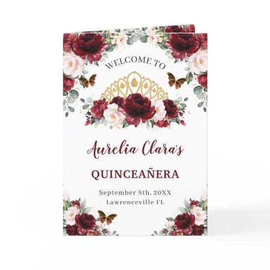 Burgundy Blush Floral Quinceañera Order of Events  Program