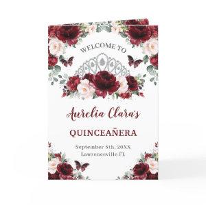Burgundy Blush Floral Quinceañera Order of Events Program