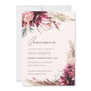 Burgundy Blush Pampas Grass Quinceanera Invite