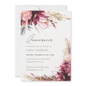 Burgundy Blush Pampas Grass Quinceanera Invite