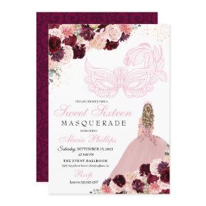 Burgundy Blush Pink Floral Masquerade Sweet 16