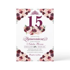 Burgundy Blush Pink Floral Quinceanera Birthday