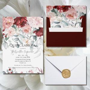 Burgundy Blush Pink Floral Quinceañera