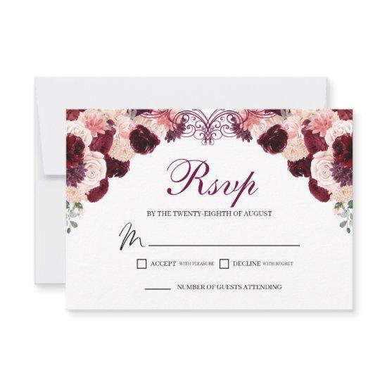 Burgundy Blush Pink Floral RSVP Enclosure Card