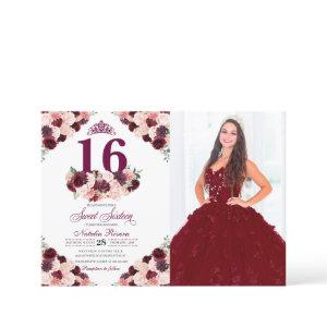 Burgundy Blush Pink Floral Sweet 16 Birthday Photo