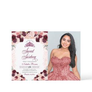 Burgundy Blush Pink Floral Sweet Sixteen Birthday