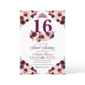 Burgundy Blush Pink Floral Sweet Sixteen Birthday