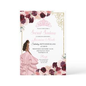 Burgundy Blush Pink Floral Sweet Sixteen Birthday