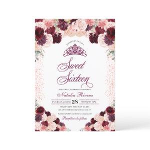 Burgundy Blush Pink Floral Sweet Sixteen Birthday