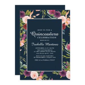 Burgundy Blush Pink Navy Floral Quinceañera