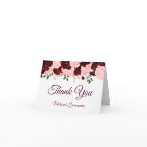 Burgundy Blush Pink Roses Quinceanera Thank You