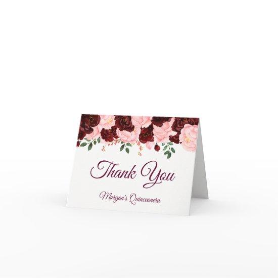 Burgundy Blush Pink Roses Quinceanera Thank You