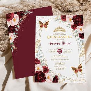 Burgundy Blush Quinceañera Butterflies Geometric