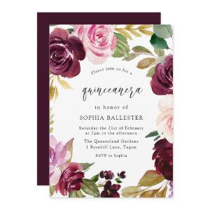 Burgundy Blush Watercolor Floral Quinceanera Party