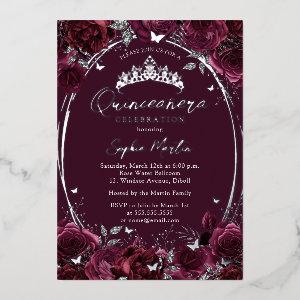 Burgundy Captivating Floral Butterfly Quinceanera Foil