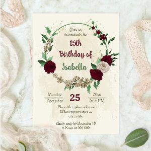 Burgundy champagne flowers botanical birthday