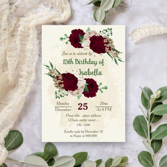 Burgundy champagne flowers botanical birthday