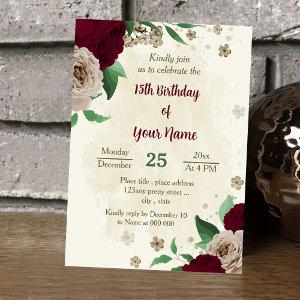 Burgundy champagne flowers botanical birthday