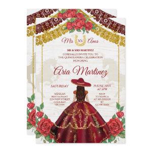 Burgundy Charro Roses Mis Quince